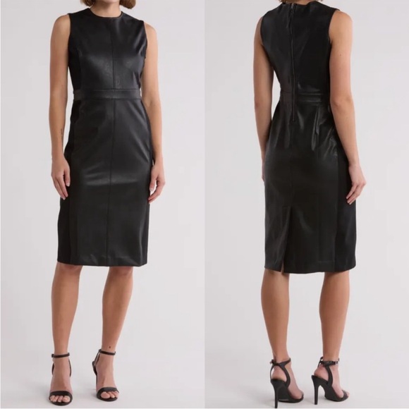 SPANX Dresses & Skirts - SPANX Leather-Like Combo Sheath Dress In Luxe Black